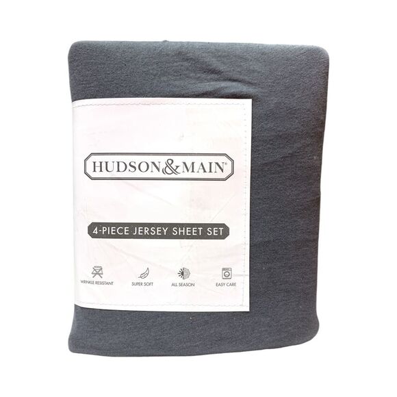 Hudson & Main 4-Piece Wrinkle Resistant, Super Soft, Jersey Sheet Set - Grey - Picture 2 of 2
